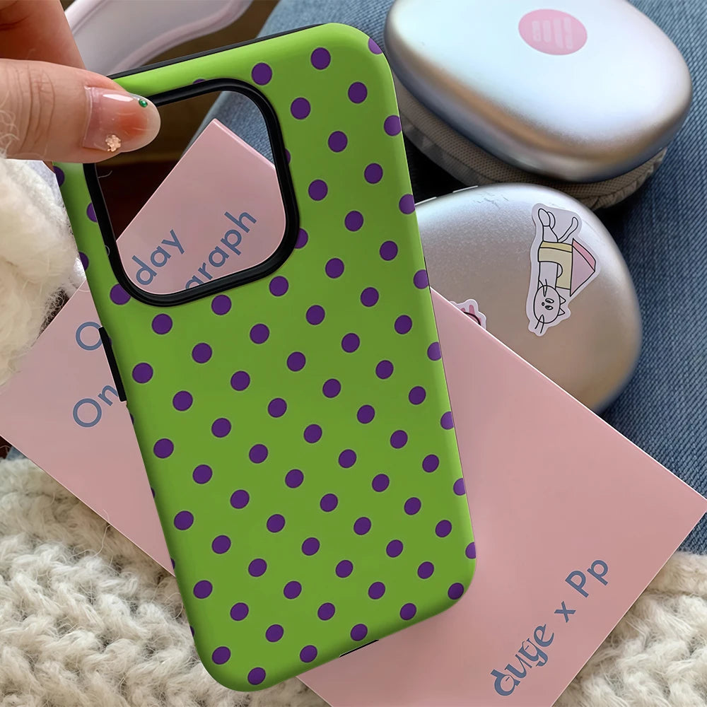 Green Purple Polka Dots IPhone17 Must-Haves Phone Case for IPhone 17 16 15 14 13 12 11 Pro Max Plus Double-layer Back Cover