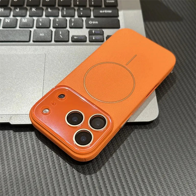 for Magsafe Case for iPhone 17 Air 15 16 14 13 Pro Max Natural Cowhide Lychee Leather Magnetic Protector Luxury Phone Back Cover