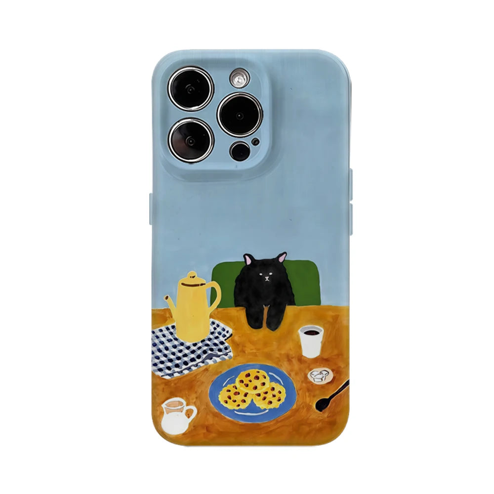 Cozy Black Cat Coffee Time IPhone17 Must-Haves Phone Case for IPhone 17 16 15 14 13 12 Pro Max Plus Double-layer Back Cover