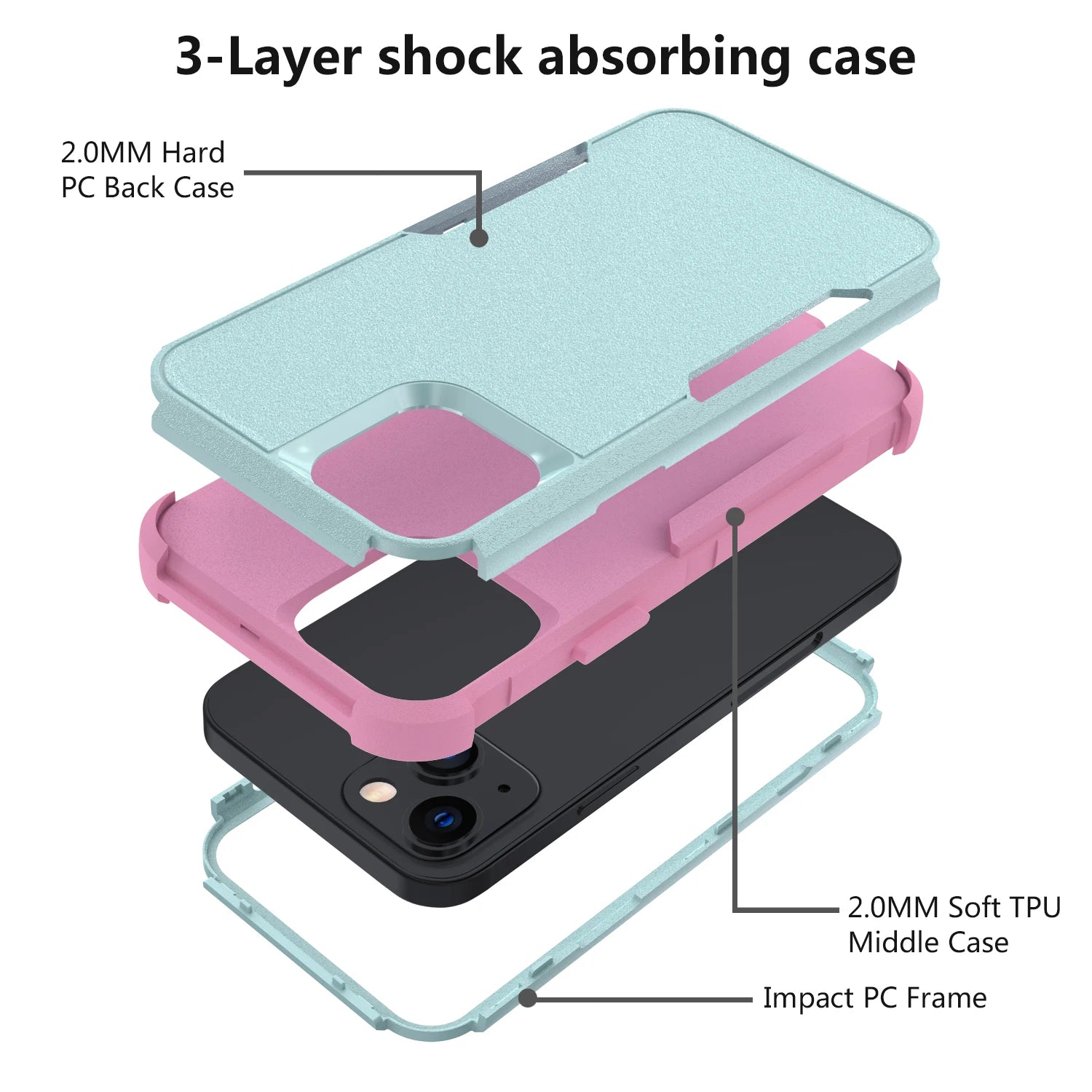 3 Layer Case for iPhone17 16 15 14 13 Pro Max Mini 12 11 7 8 Plus XS Max XR Luxury Armor Shockproof Soft Bumpers Hard Cover