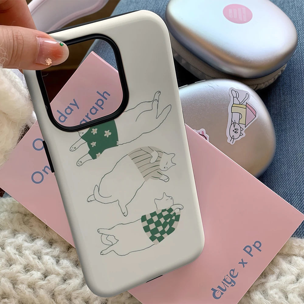 Lazy Cats in Stylish Outfits IPhone17 Must-Haves Phone Case for IPhone 17 16 15 14 13 12 11 Pro Max Plus Double-layer Back Cover