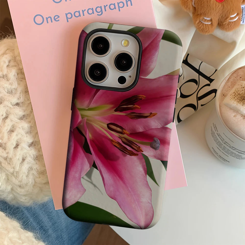 Bright Pink Lily Close-Up Art IPhone17 Must-Haves Phone Case for IPhone 17 16 15 14 13 12 Pro Max Plus Double-layer Back Cover
