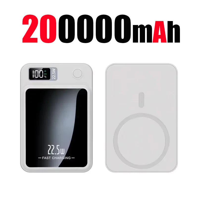 200000mAh Magnetic Power Bank Wireless Fast Charger for Magsafe Portable Auxiliary Battery Pack For iPhone Samsung Huawei