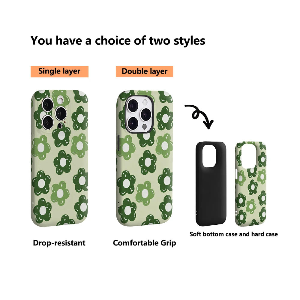 Retro Green Flower IPhone17 Must-Haves Phone Case for IPhone 17 16 15 14 13 12 Pro Max Plus Double-layer Back Cover