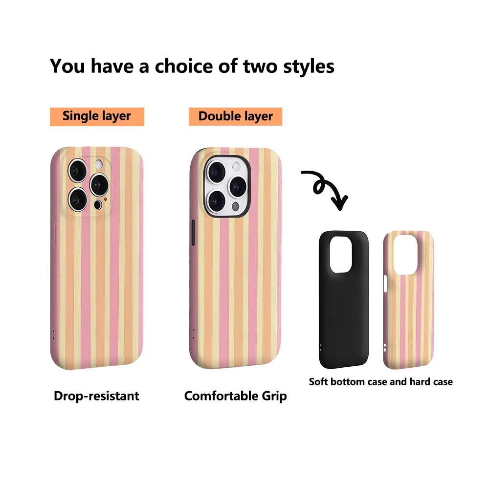 Blush & Peach Yellow Vertical Stripes IPhone17 Must-Haves Phone Case for IPhone 17 16 15 14 Pro Max Plus Double-layer Back Cover