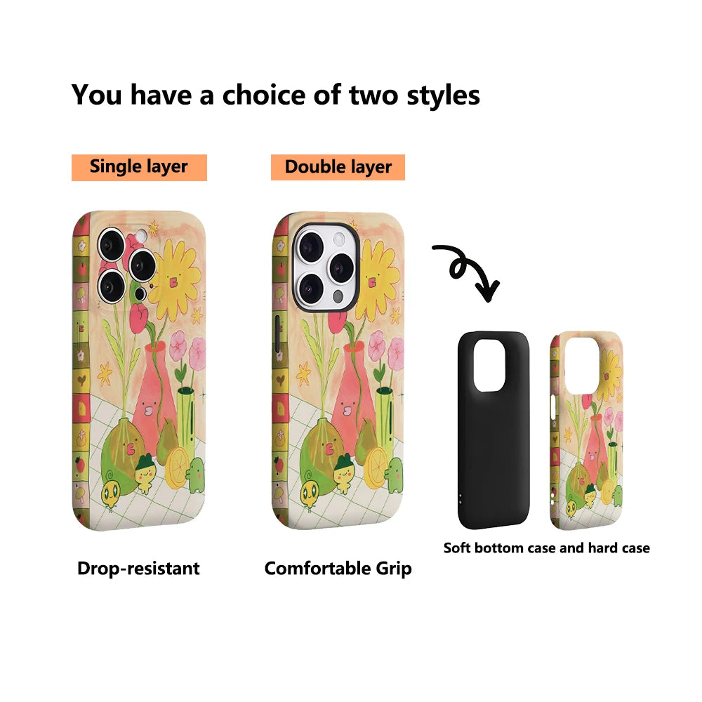 Kawaii Botany Pals IPhone17 Must-Haves Phone Case for IPhone 17 16 15 14 13 12 Pro Max Plus Double-layer Back Cover