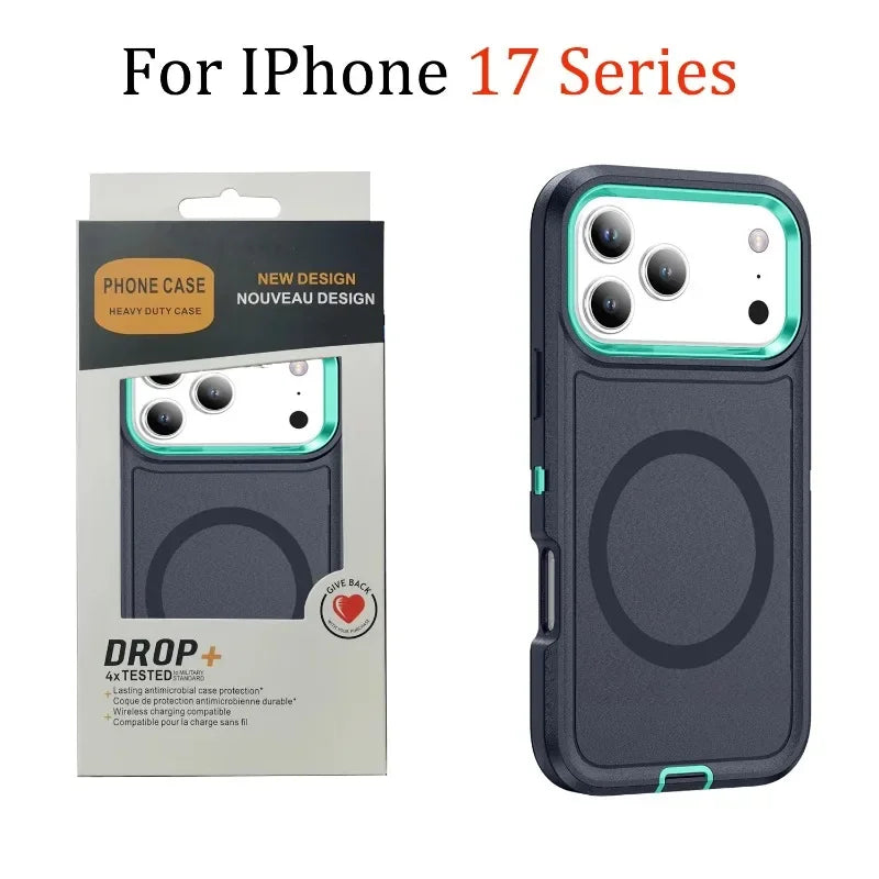 3in1 Heavy Military Otter Armor Box Shockproof Phone Case for iPhone 17 Air 16 15 14 Pro Max For Magsafe Wireless Charging Cover