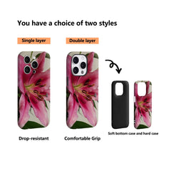 Bright Pink Lily Close-Up Art IPhone17 Must-Haves Phone Case for IPhone 17 16 15 14 13 12 Pro Max Plus Double-layer Back Cover