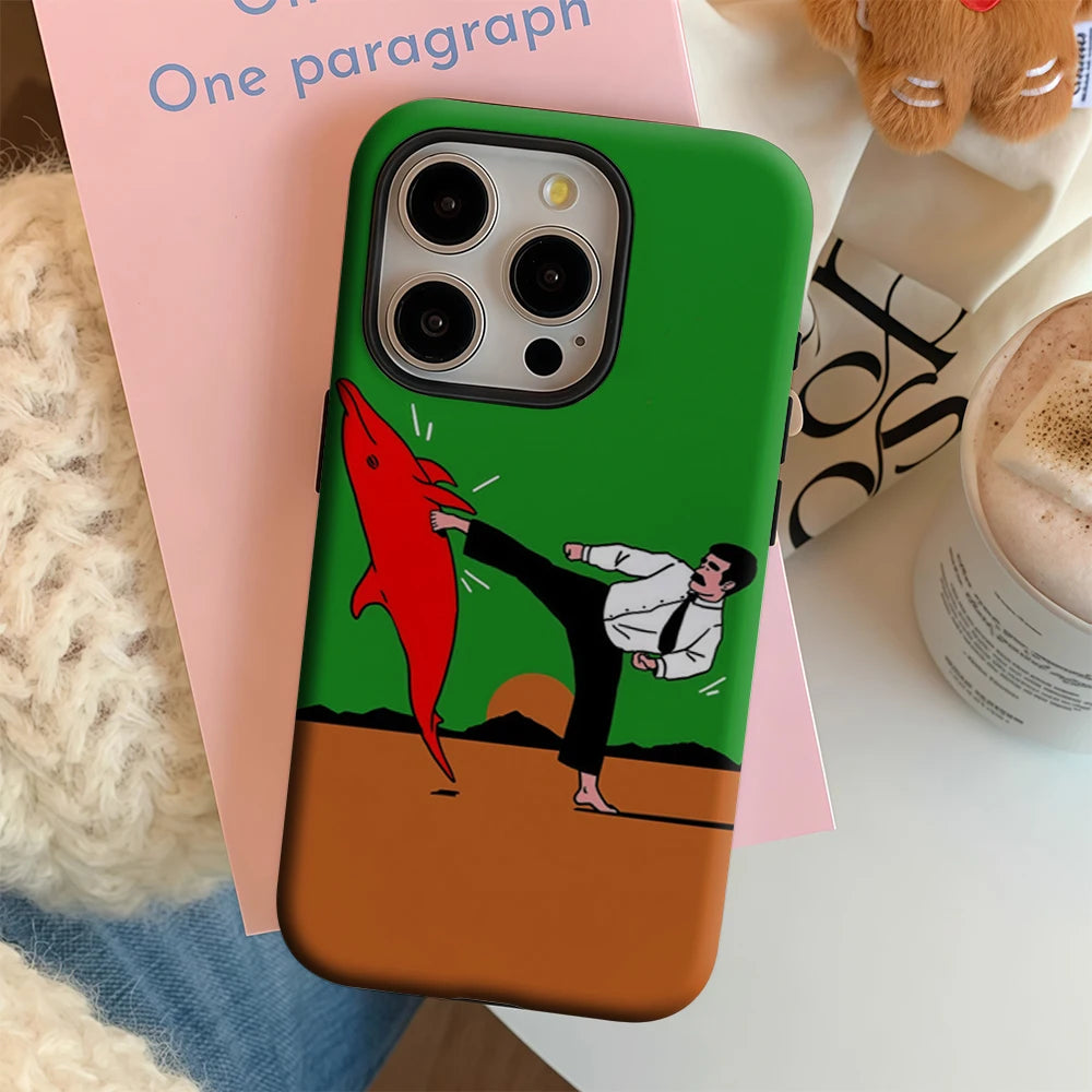 Surreal Karate Dolphin Kick IPhone17 Must-Haves Phone Case for IPhone 17 16 15 14 13 12 Pro Max Plus Double-layer Back Cover