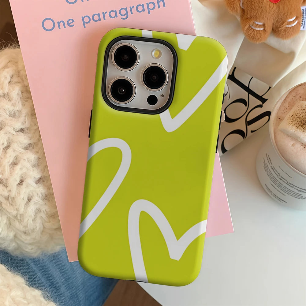 Lime Heart Outlines IPhone17 Must-Haves Phone Case for IPhone 17 16 15 14 13 12 11 Pro Max Plus Double-layer Back Cover