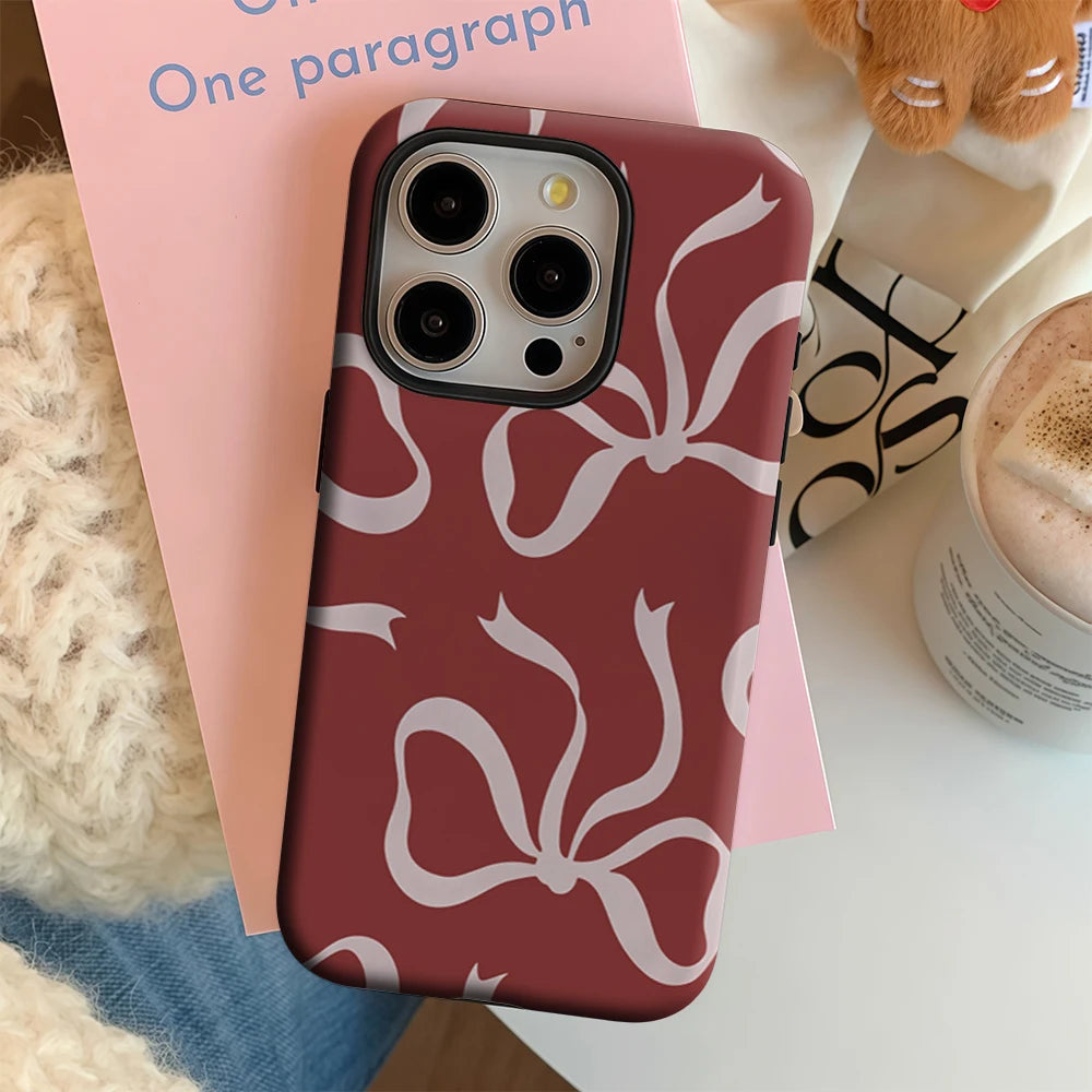 Blush Red Bow Elegance IPhone17 Must-Haves Phone Case for IPhone 17 16 15 14 13 12 11 Pro Max Plus Double-layer Back Cover