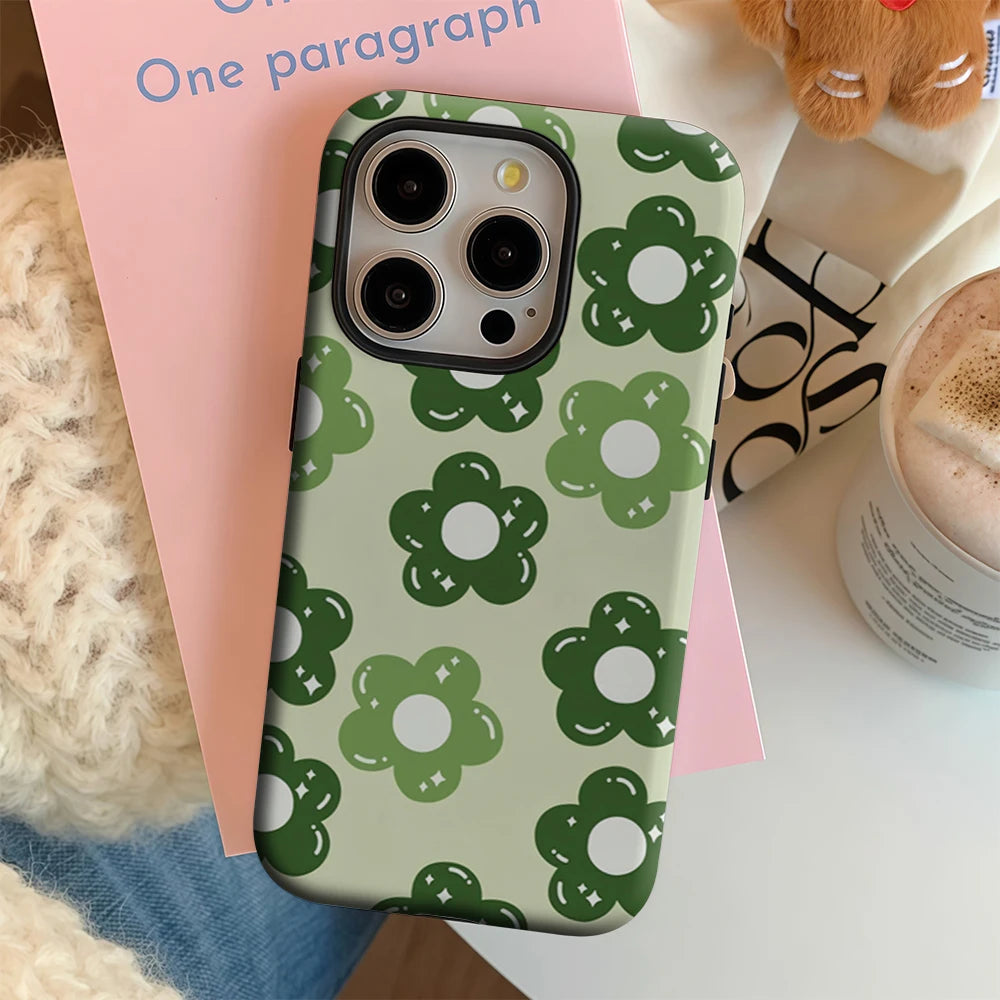 Retro Green Flower IPhone17 Must-Haves Phone Case for IPhone 17 16 15 14 13 12 Pro Max Plus Double-layer Back Cover