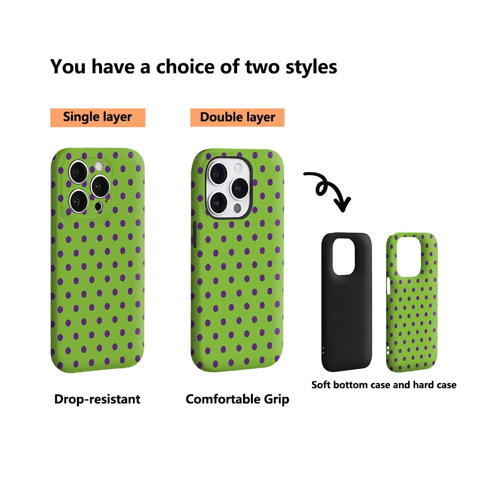 Green Purple Polka Dots IPhone17 Must-Haves Phone Case for IPhone 17 16 15 14 13 12 11 Pro Max Plus Double-layer Back Cover