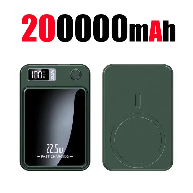 200000mAh Magnetic Power Bank Wireless Fast Charger for Magsafe Portable Auxiliary Battery Pack For iPhone Samsung Huawei