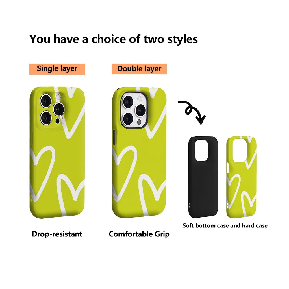 Lime Heart Outlines IPhone17 Must-Haves Phone Case for IPhone 17 16 15 14 13 12 11 Pro Max Plus Double-layer Back Cover