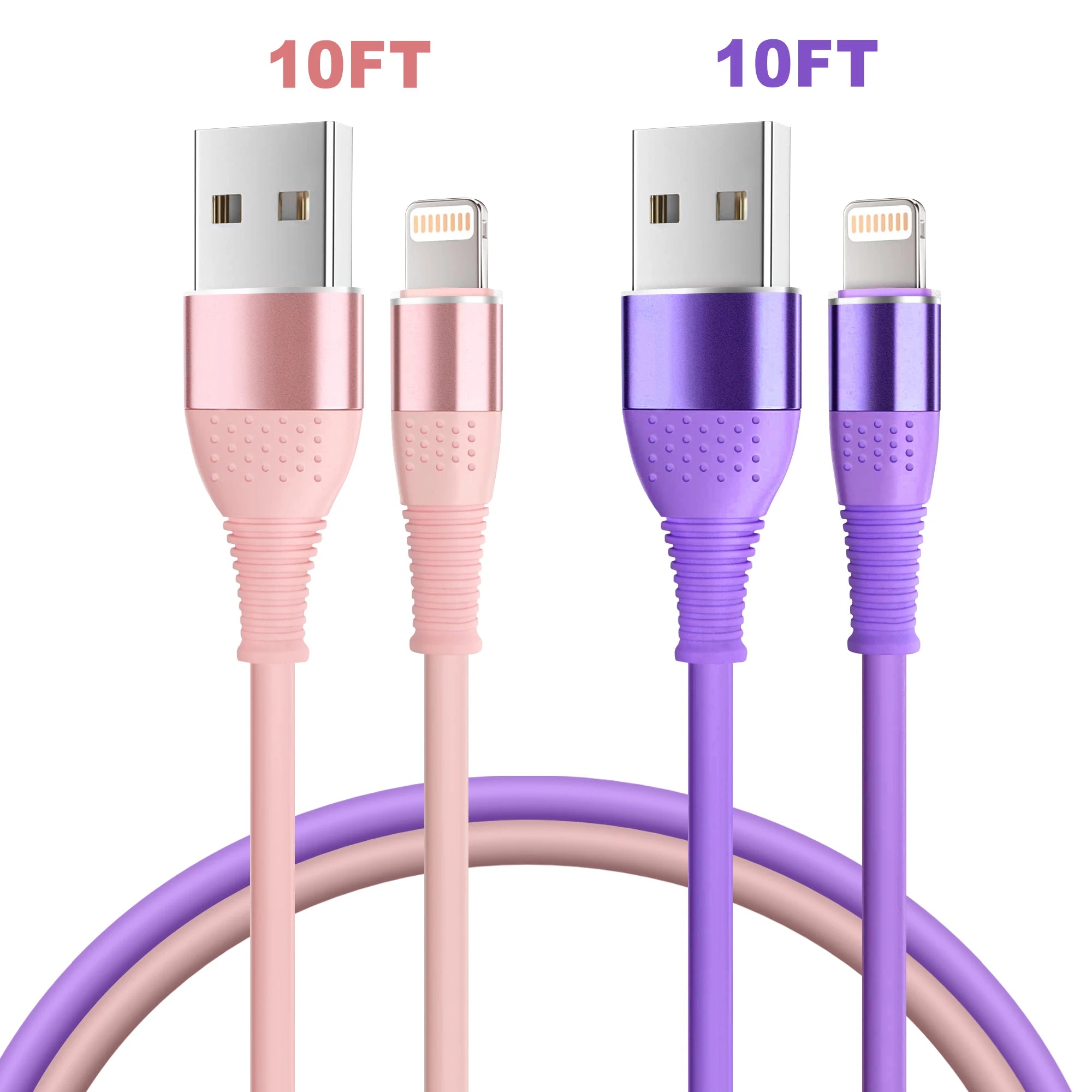 3-Pack Colorful Silicone USB fast charger Cable 10FT Fast Charging MFI Certified Data Cable for iPhone 5 6 7 8 X 12 13 14
