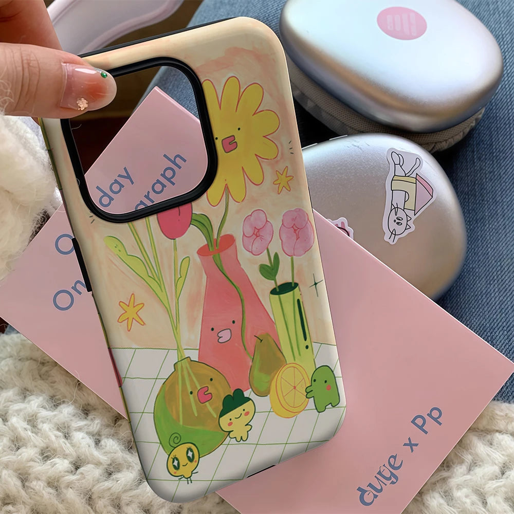 Kawaii Botany Pals IPhone17 Must-Haves Phone Case for IPhone 17 16 15 14 13 12 Pro Max Plus Double-layer Back Cover