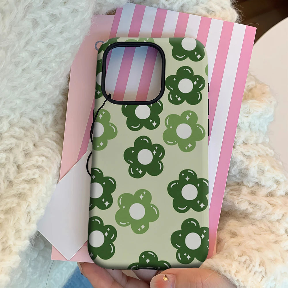 Retro Green Flower IPhone17 Must-Haves Phone Case for IPhone 17 16 15 14 13 12 Pro Max Plus Double-layer Back Cover