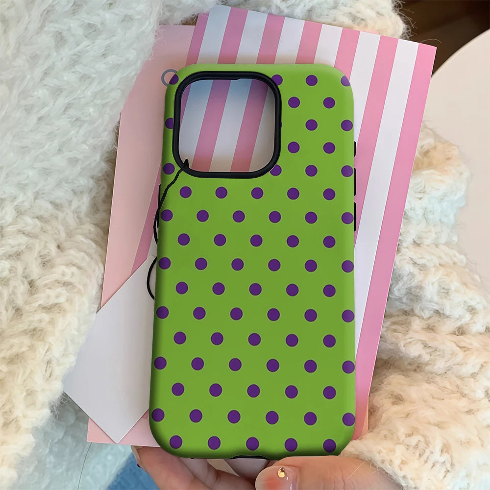 Green Purple Polka Dots IPhone17 Must-Haves Phone Case for IPhone 17 16 15 14 13 12 11 Pro Max Plus Double-layer Back Cover