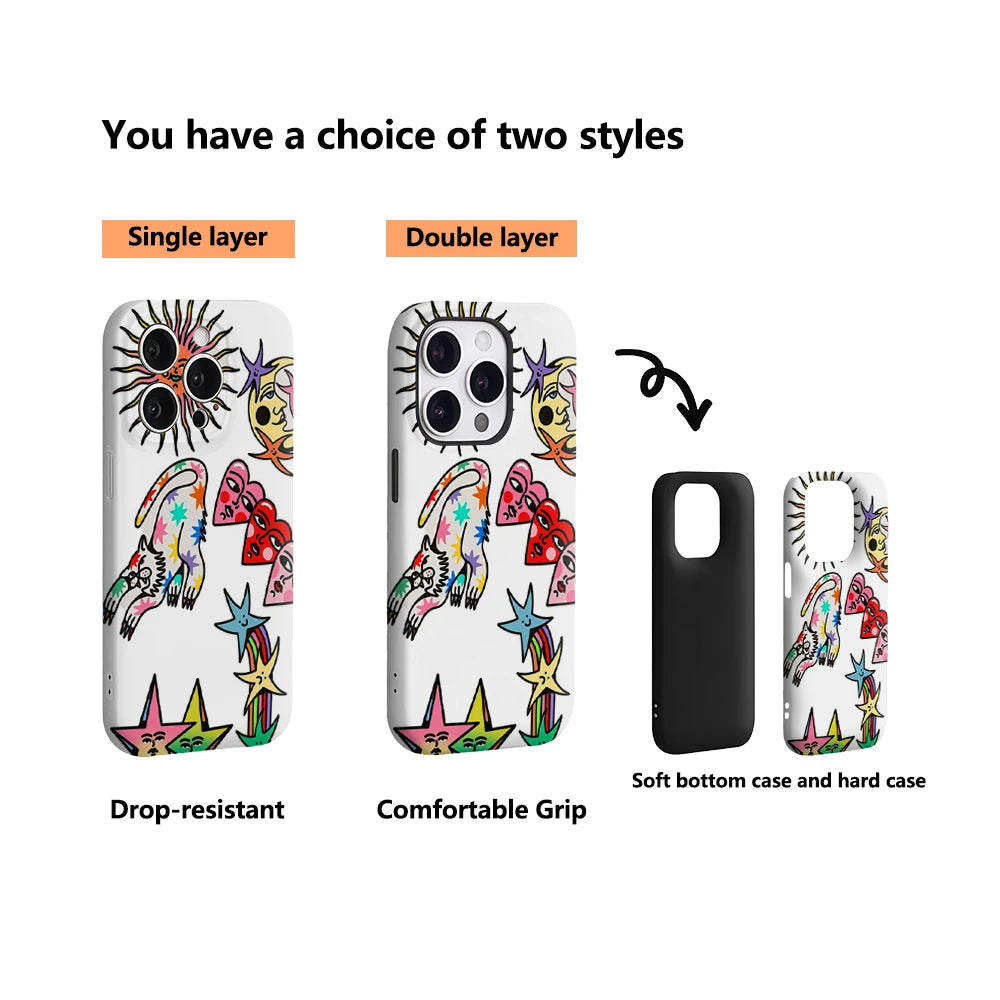 Personified Celestial Stickers IPhone17 Must-Haves Phone Case for IPhone 17 16 15 14 13 12 Pro Max Plus Double-layer Back Cover
