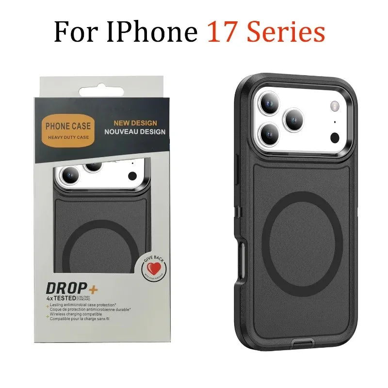 3in1 Heavy Military Otter Armor Box Shockproof Phone Case for iPhone 17 Air 16 15 14 Pro Max For Magsafe Wireless Charging Cover