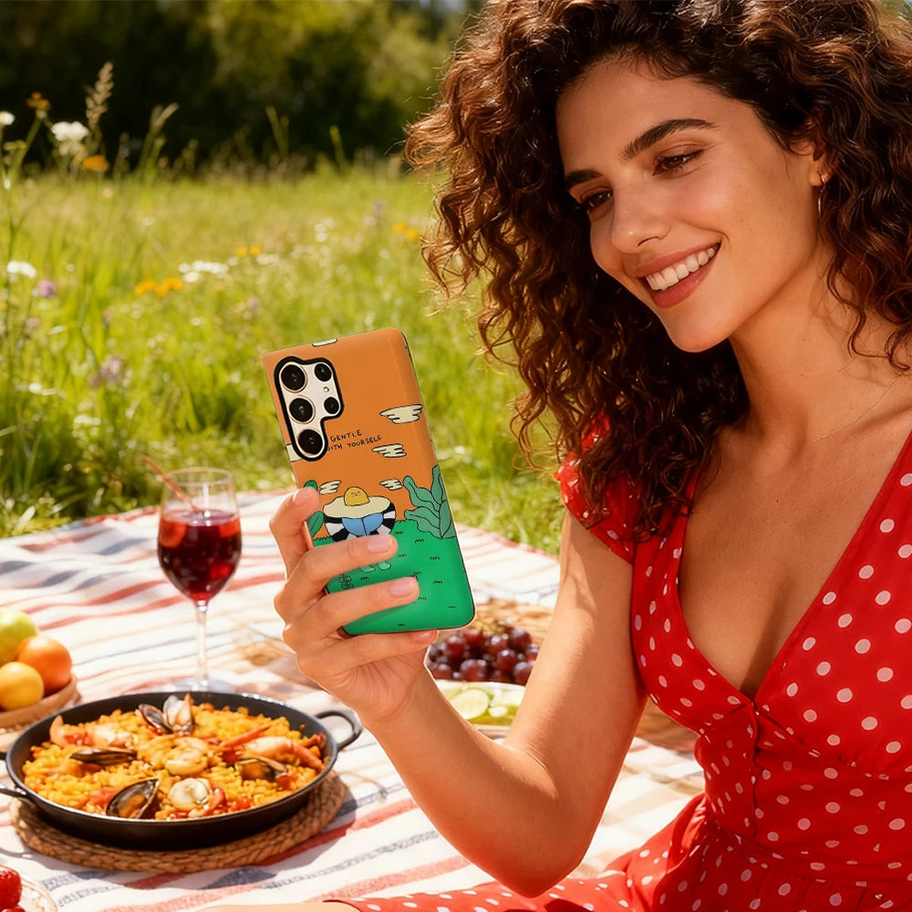 Wholesome Self-Care Phone Case for Samsung Galaxy S25 Ultra S24 S23 Ultra Plus Glossy Double-layer Back Cover