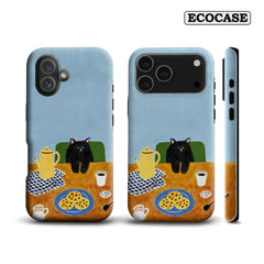 Cozy Black Cat Coffee Time IPhone17 Must-Haves Phone Case for IPhone 17 16 15 14 13 12 Pro Max Plus Double-layer Back Cover