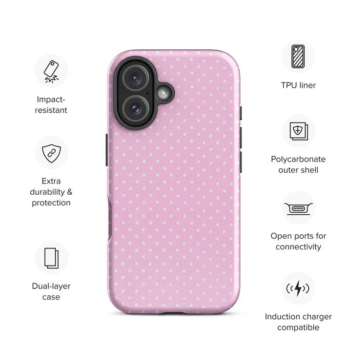 White Polka Dots In Pink Phone Case for iPhone 16 15 14 13 12 11 X XS XR XSMAX 7 8 Pro Max Plus Luxury Double-layer Back Cover