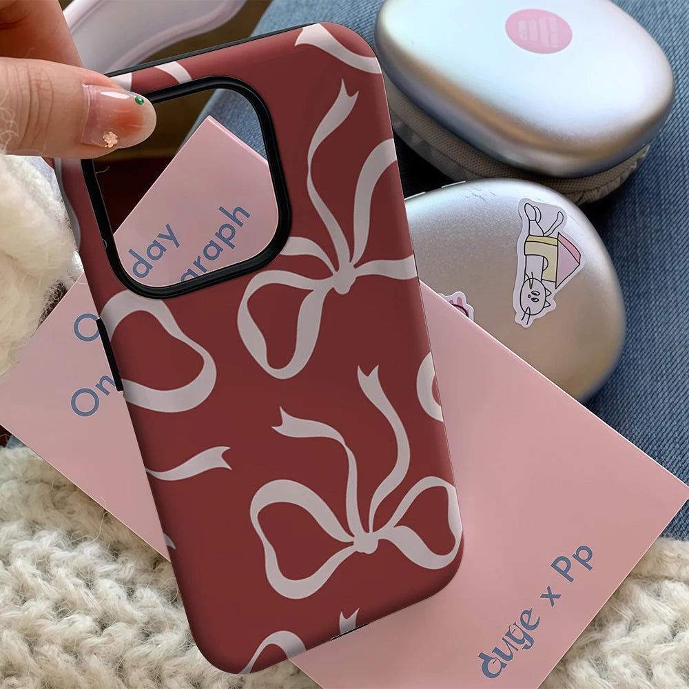 Blush Red Bow Elegance IPhone17 Must-Haves Phone Case for IPhone 17 16 15 14 13 12 11 Pro Max Plus Double-layer Back Cover
