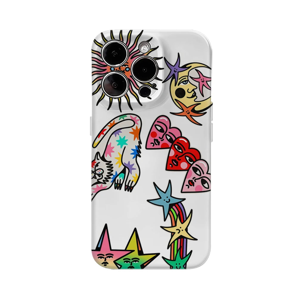 Personified Celestial Stickers IPhone17 Must-Haves Phone Case for IPhone 17 16 15 14 13 12 Pro Max Plus Double-layer Back Cover