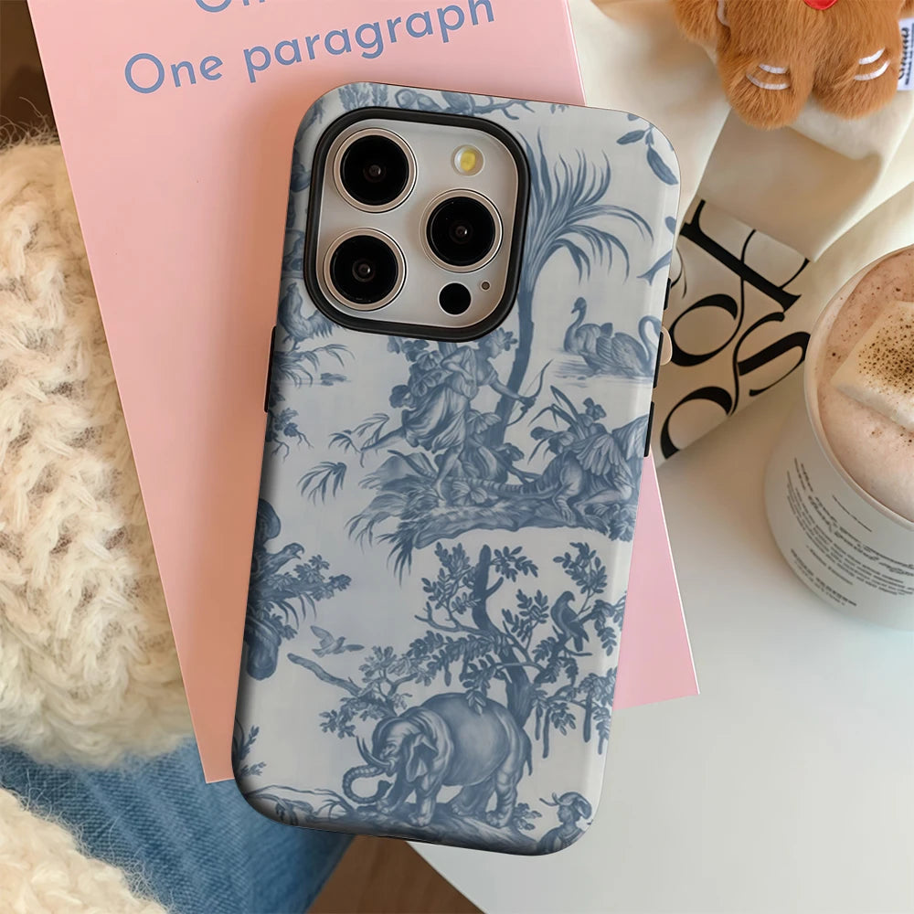 Blue Toile De Jouy IPhone17 Must-Haves Phone Case for IPhone 17 16 15 14 13 12 11 Pro Max Plus Double-layer Back Cover