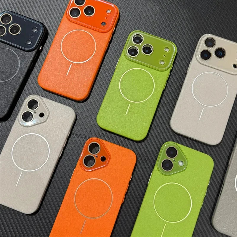 for Magsafe Case for iPhone 17 Air 15 16 14 13 Pro Max Natural Cowhide Lychee Leather Magnetic Protector Luxury Phone Back Cover