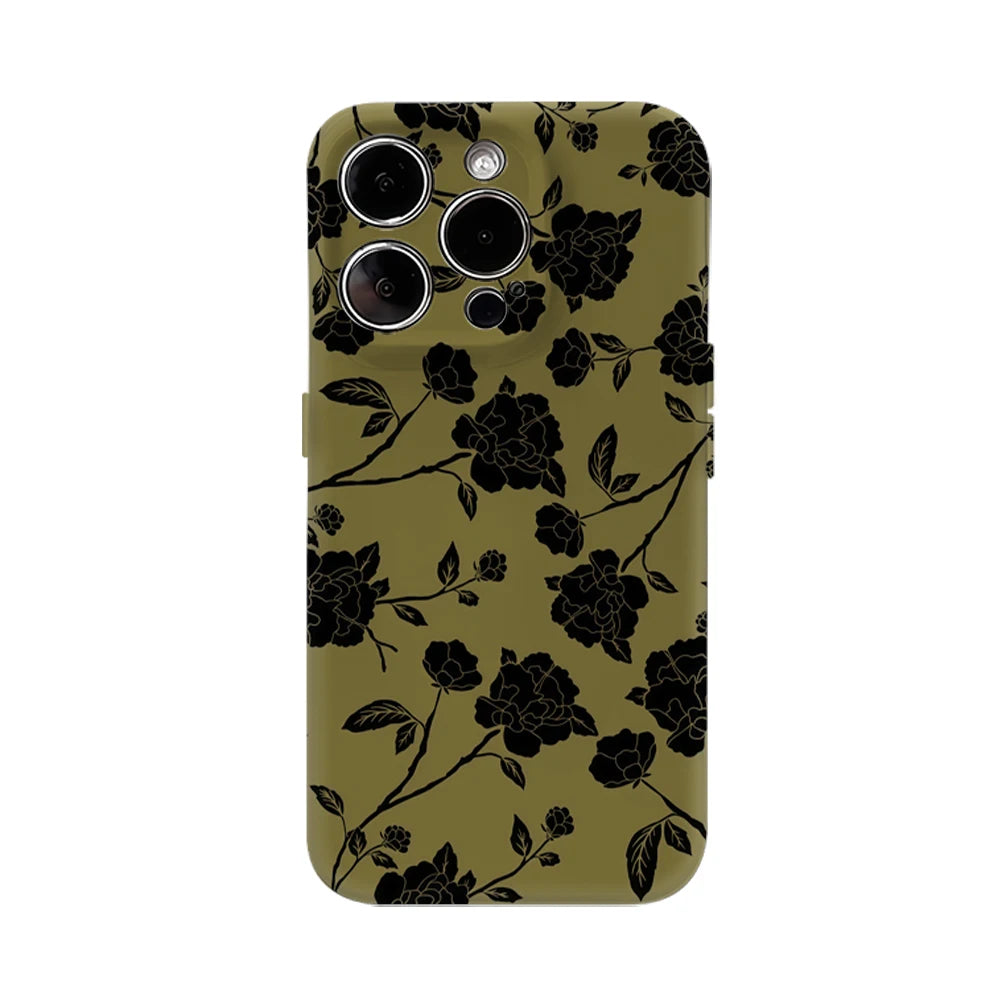 Black Floral on Olive IPhone17 Must-Haves Phone Case for IPhone 17 16 15 14 13 12 11 Pro Max Plus Double-layer Back Cover