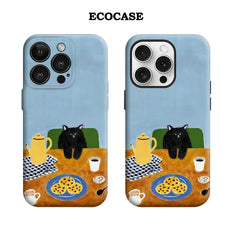 Cozy Black Cat Coffee Time IPhone17 Must-Haves Phone Case for IPhone 17 16 15 14 13 12 Pro Max Plus Double-layer Back Cover