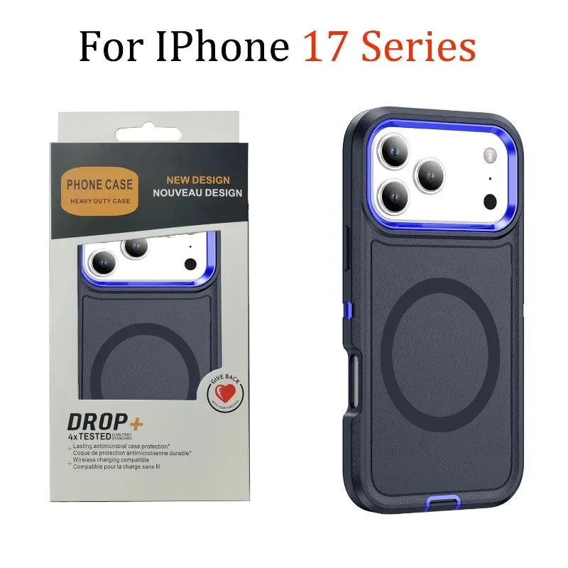 3in1 Heavy Military Otter Armor Box Shockproof Phone Case for iPhone 17 Air 16 15 14 Pro Max For Magsafe Wireless Charging Cover