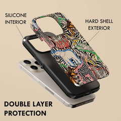 Clmj Wildlife graffiti Phone Case for iPhone 16 15 14 13 12 11 X XS XR XSMAX 7 8 Pro Max Plus Luxury Double-layer Back Cover