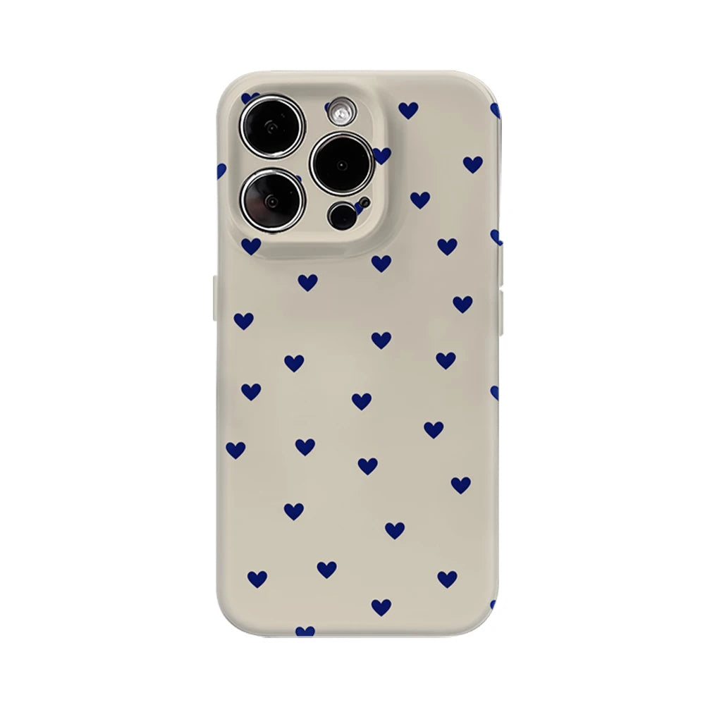 Vintage Navy Heart Ditsy IPhone17 Must-Haves Phone Case for IPhone 17 16 15 14 13 12 Pro Max Plus Double-layer Back Cover