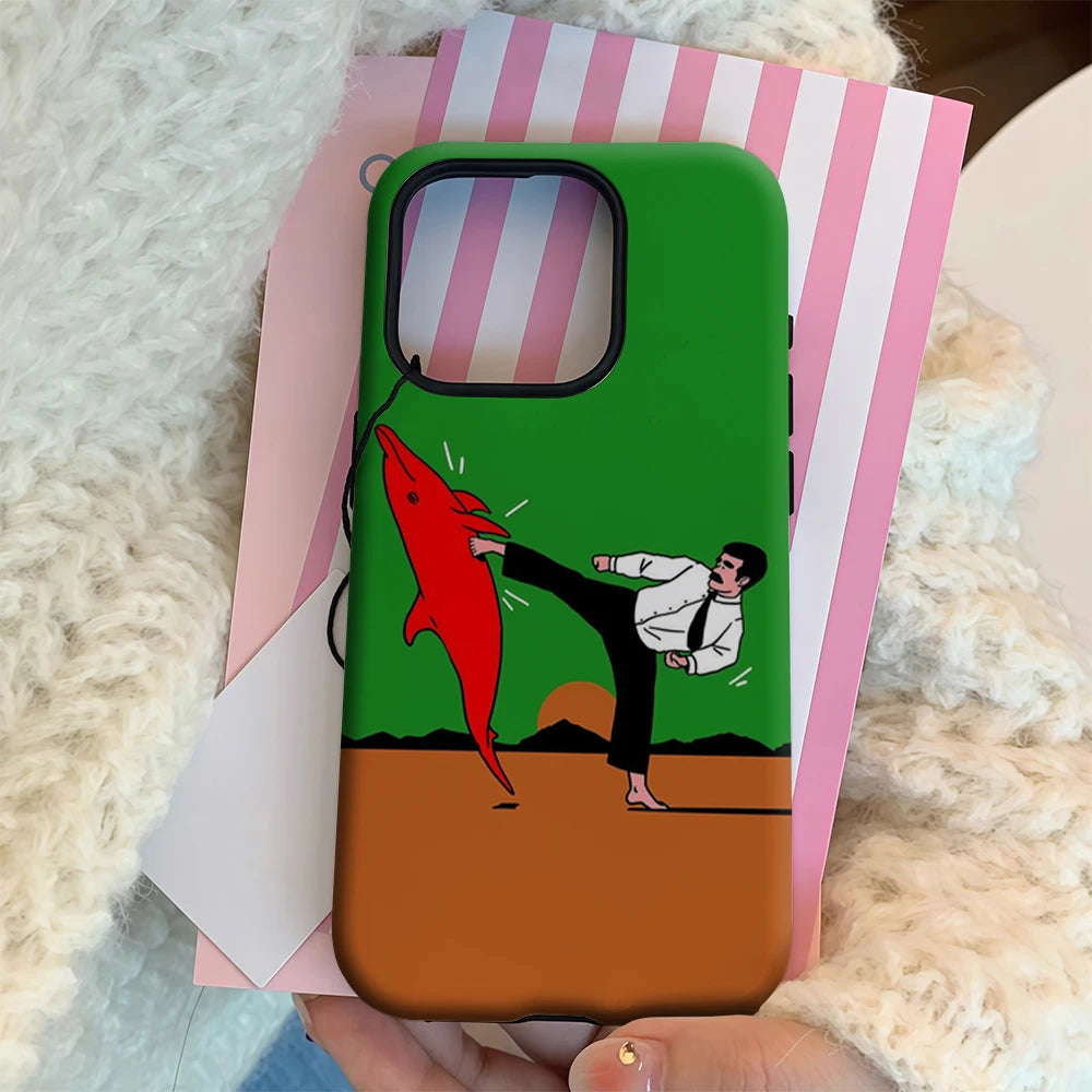 Surreal Karate Dolphin Kick IPhone17 Must-Haves Phone Case for IPhone 17 16 15 14 13 12 Pro Max Plus Double-layer Back Cover