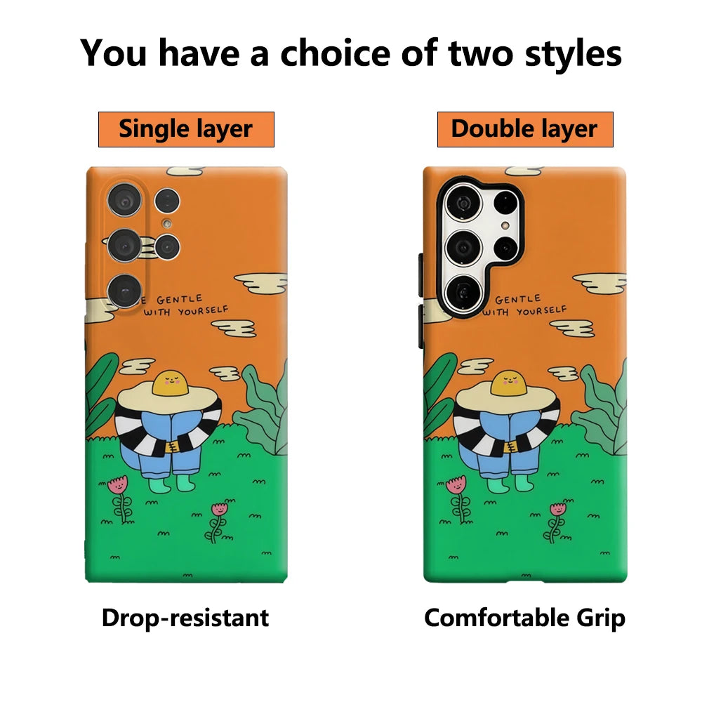 Wholesome Self-Care Phone Case for Samsung Galaxy S25 Ultra S24 S23 Ultra Plus Glossy Double-layer Back Cover