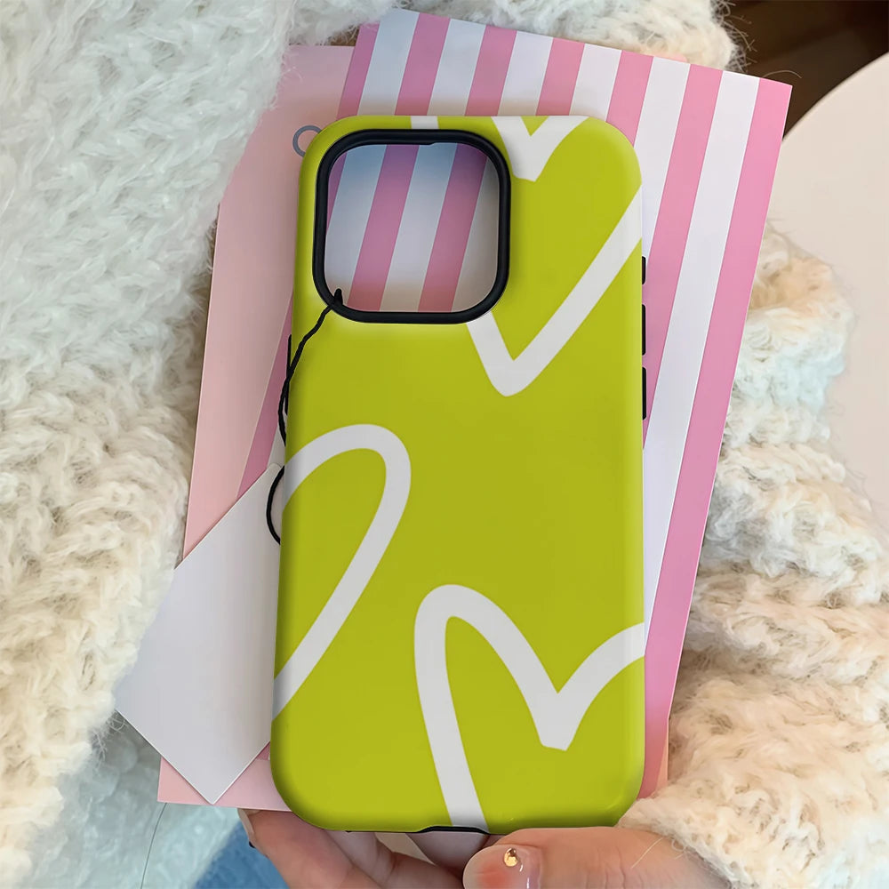 Lime Heart Outlines IPhone17 Must-Haves Phone Case for IPhone 17 16 15 14 13 12 11 Pro Max Plus Double-layer Back Cover