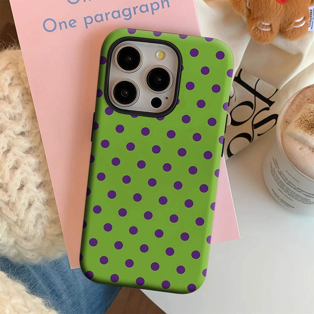 Green Purple Polka Dots IPhone17 Must-Haves Phone Case for IPhone 17 16 15 14 13 12 11 Pro Max Plus Double-layer Back Cover