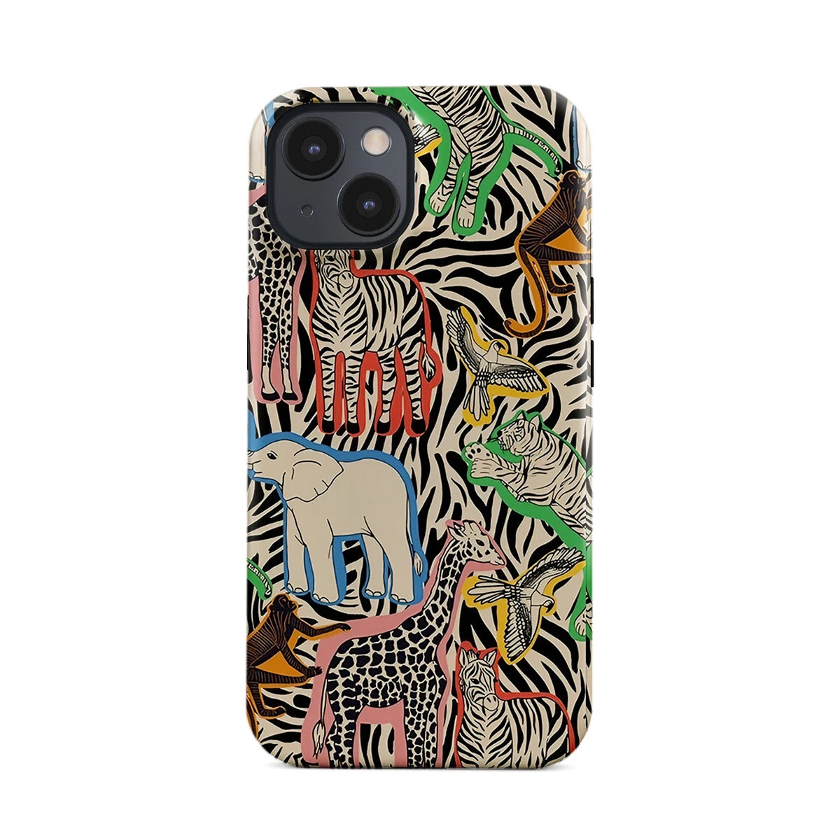 Clmj Wildlife graffiti Phone Case for iPhone 16 15 14 13 12 11 X XS XR XSMAX 7 8 Pro Max Plus Luxury Double-layer Back Cover