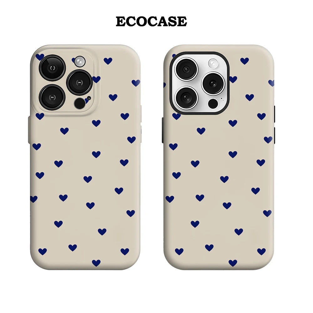 Vintage Navy Heart Ditsy IPhone17 Must-Haves Phone Case for IPhone 17 16 15 14 13 12 Pro Max Plus Double-layer Back Cover