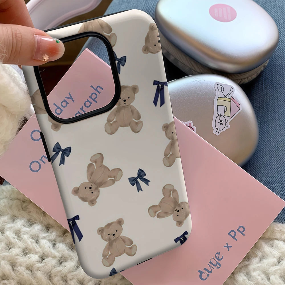 Teddy Bears and Bows IPhone17 Must-Haves Phone Case for IPhone 17 16 15 14 13 12 11 Pro Max Plus Double-layer Back Cover
