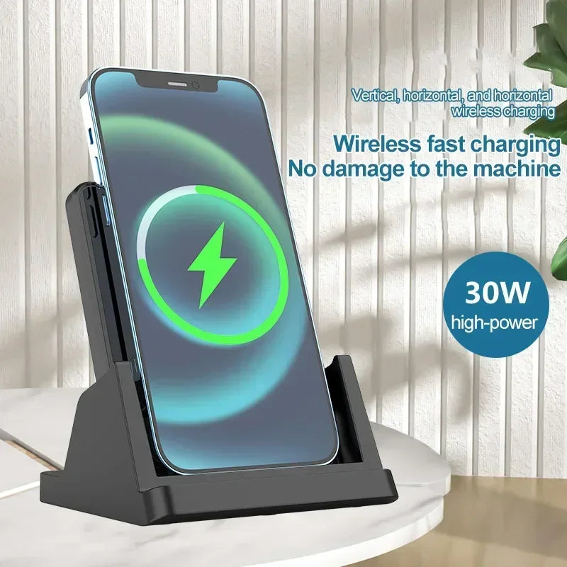 30W Wireless Charger Pad Stand Desktop Ultra-thin Mobile Phone For iPhone 15 14 13 12 Samsung Xiaomi Fast Charging Dock Station