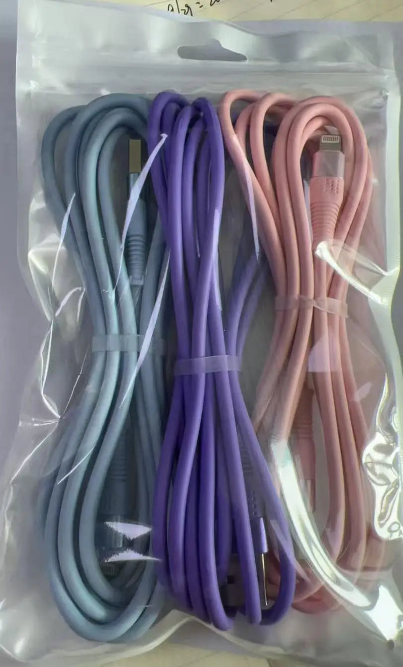 3-Pack Colorful Silicone USB fast charger Cable 10FT Fast Charging MFI Certified Data Cable for iPhone 5 6 7 8 X 12 13 14