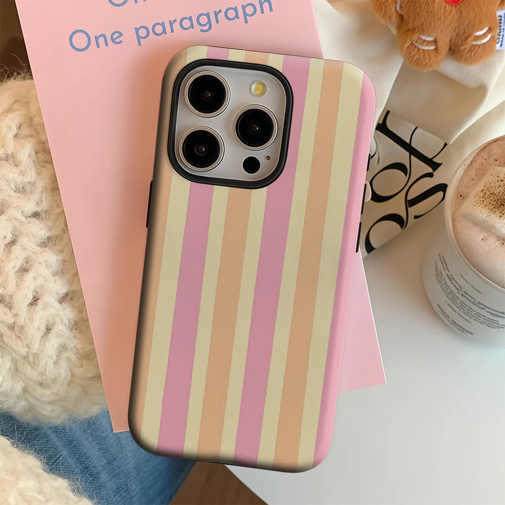 Blush & Peach Yellow Vertical Stripes IPhone17 Must-Haves Phone Case for IPhone 17 16 15 14 Pro Max Plus Double-layer Back Cover