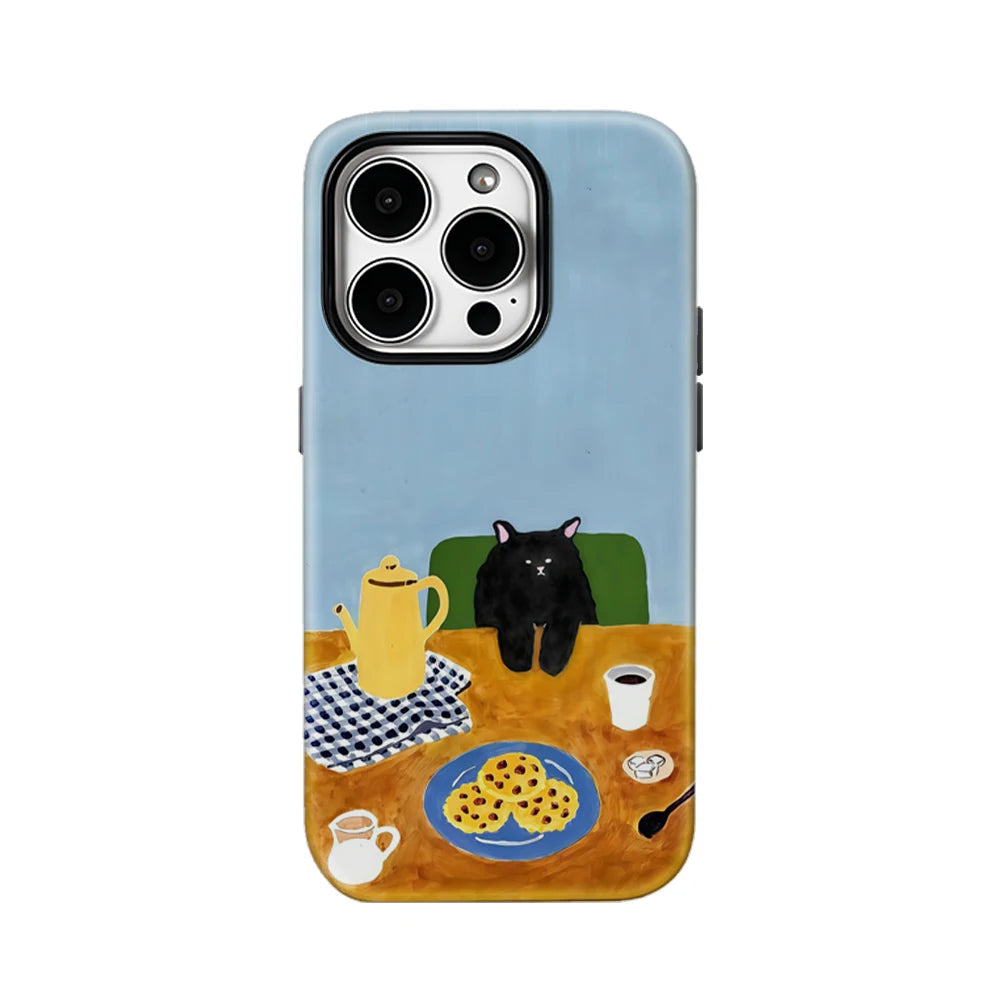 Cozy Black Cat Coffee Time IPhone17 Must-Haves Phone Case for IPhone 17 16 15 14 13 12 Pro Max Plus Double-layer Back Cover