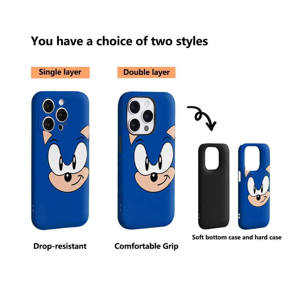 Sonic The Hedgehog Face IPhone17 Must-Haves Phone Case for IPhone 17 16 15 14 13 Pro Max Plus Double-layer Back Cover