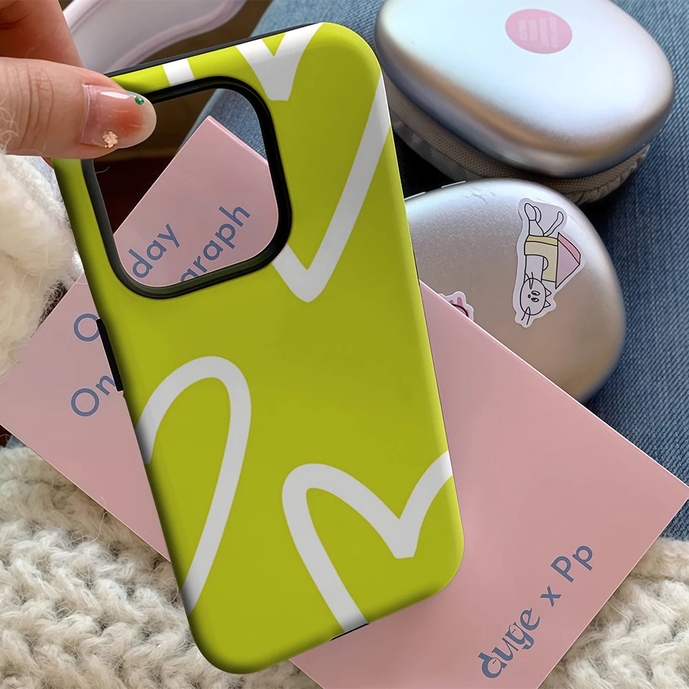 Lime Heart Outlines IPhone17 Must-Haves Phone Case for IPhone 17 16 15 14 13 12 11 Pro Max Plus Double-layer Back Cover